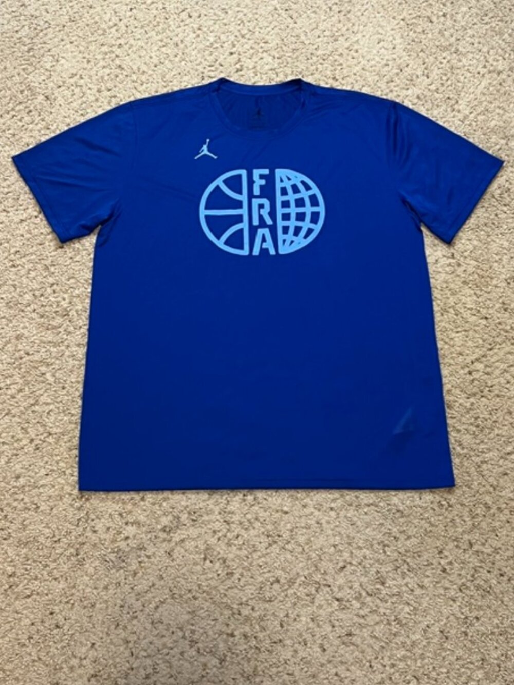 Nike Jordan France Dri Fit Blue Basketball Performance Tee Shirt Size XL EUC